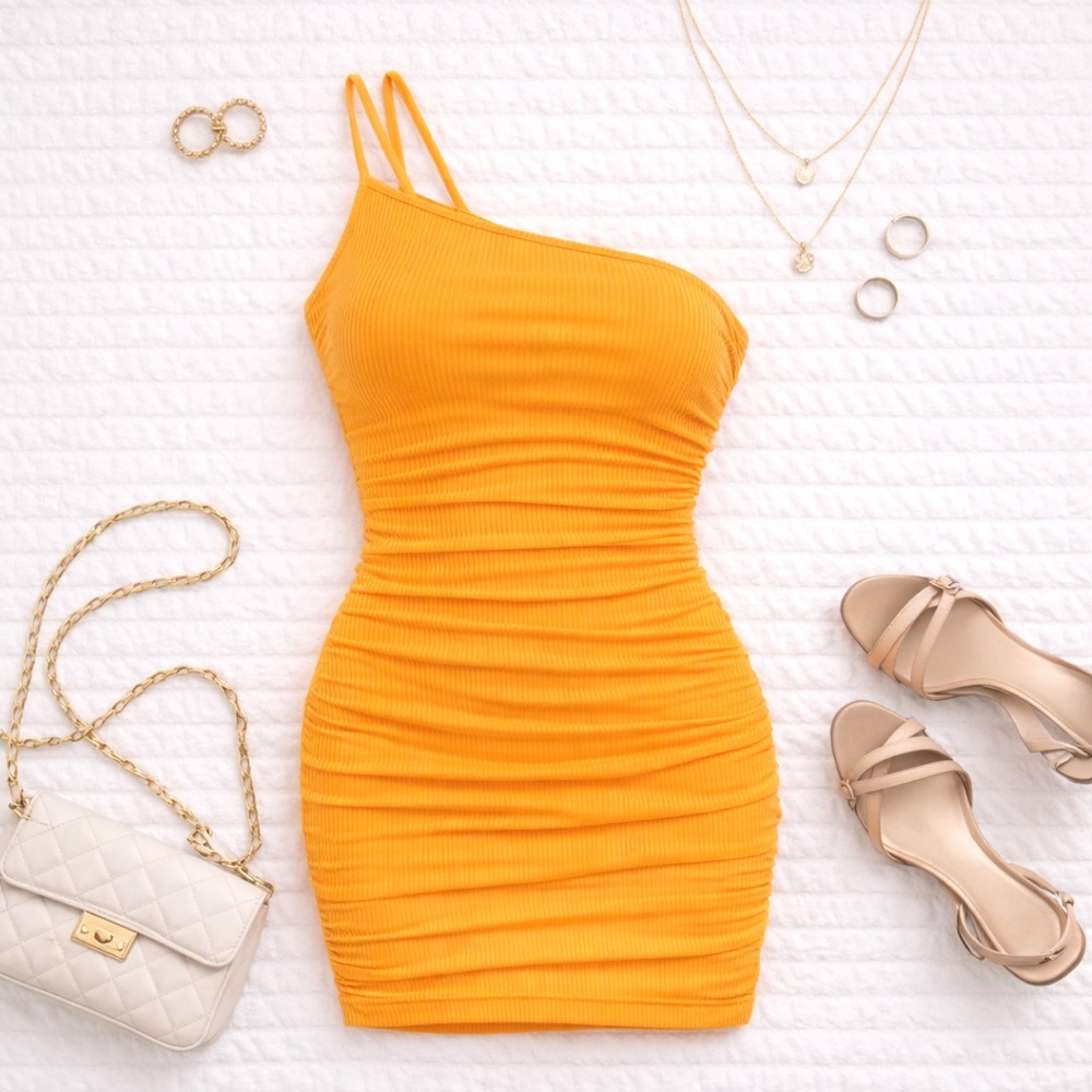 NWT Princess Polly Reece Orange One-Shoulder Ruched Mini Dress